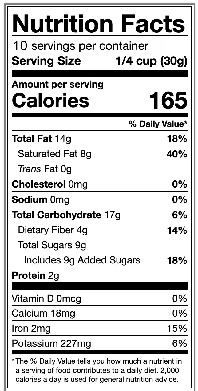 Chocolate Covered Espresso Beans Nutritional Panel