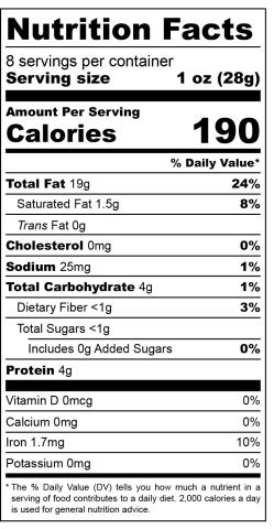 Pine Nut Butter Nutritional Label