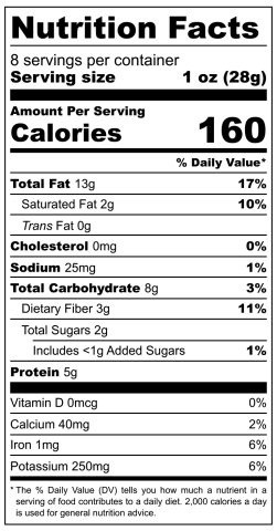 Pistachio Butter Nutritional Label