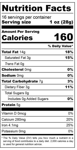 Sesame Tahini Nutritional Label